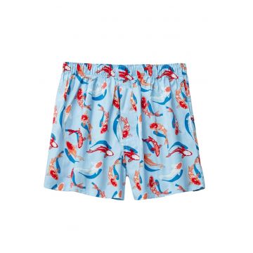 Pantaloni scurti de baie tip sort - barbati - model cu peste koi si delfini - imprimeu grafic lumea acvatica - prindere cu snur - tematica wild sea - uscare rapida - EFAYN