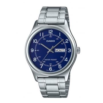 Ceas barbatesc - MTP-V006D-2BUDF - Quartz - Casual - Cristal mineral - Otel - Albastru/Argintiu - 40 mm