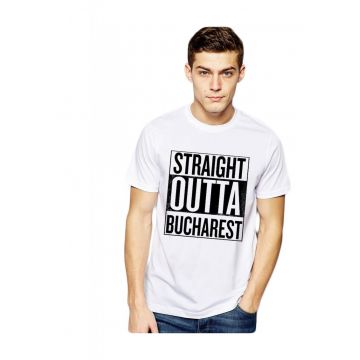 Tricou alb barbati - Straight Outta Bucuresti