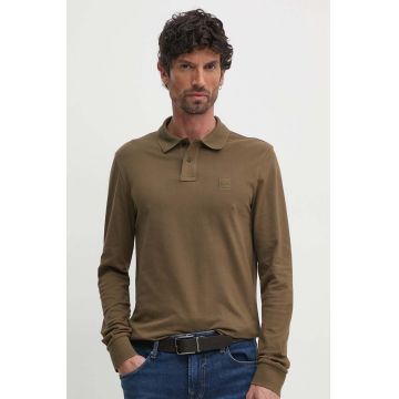 Boss Orange longsleeve barbati, culoarea verde, neted, 50507704