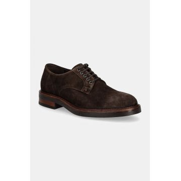 Hackett London pantofi de piele intoarsa EGMONT VELVET barbati, culoarea maro, HMS21408