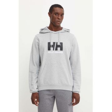 Helly Hansen hanorac de bumbac HH LOGO barbati, culoarea gri, cu glugă, cu imprimeu, 30394