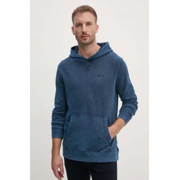 Pepe Jeans hanorac de bumbac SILVERTON HOODIE barbati, culoarea albastru marin, cu glugă, neted, PM582713