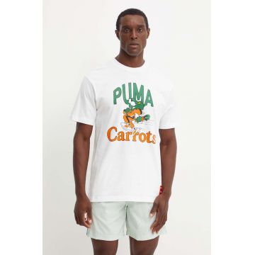 Puma tricou din bumbac PUMA X CARROTS Graphic Tee barbati, culoarea alb, cu imprimeu, 627443