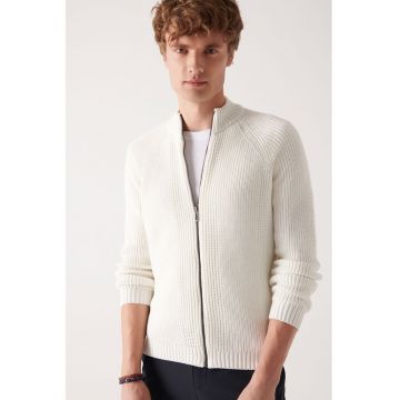 Cardigan cu fermoar si maneci raglan