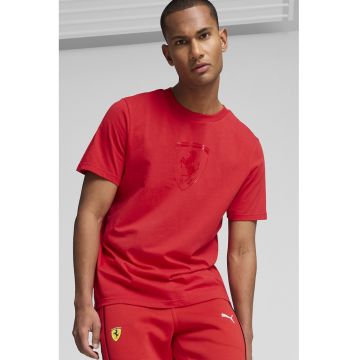 Tricou cu decolteu la baza gatului si imprimeu logo Ferrari Race