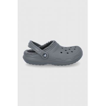 Crocs papuci de casă CLASSIC LINED CLOG culoarea gri ASSIC.LINED.CLOG.203591-ELECTRIC.P