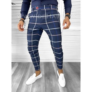 Pantaloni barbati eleganti bleumarin in carouri B1623  B3-2.3