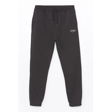 Pantaloni de trening din amestec de bumbac cu talie medie