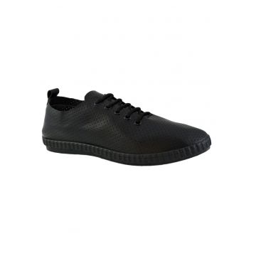 888140583-Pantofi Casual Barbatesti - Negri - perforati cu sireturi