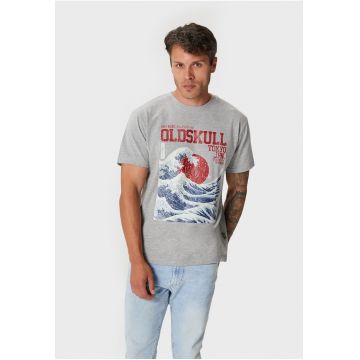 Tricou cu imprimeu si decolteu la baza gatului