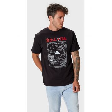 Tricou de bumbac cu imprimeu grafic si decolteu la baza gatului