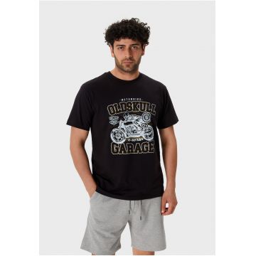 Tricou de bumbac cu imprimeu grafic si logo