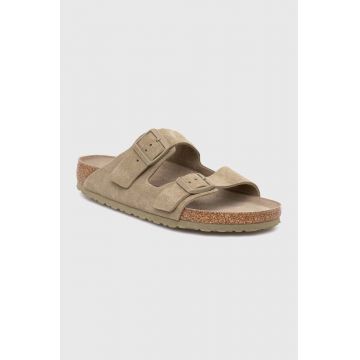 Birkenstock papuci din piele Arizona SFB bărbați, culoarea verde, 1019045