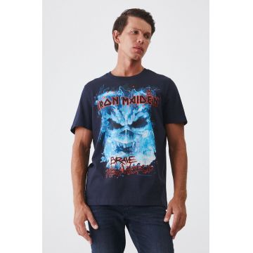 Medicine tricou din bumbac bărbați, culoarea bleumarin, cu imprimeu