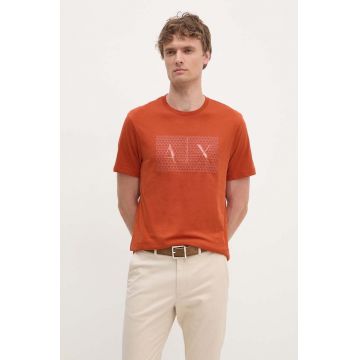 Armani Exchange tricou din bumbac culoarea portocaliu, cu imprimeu