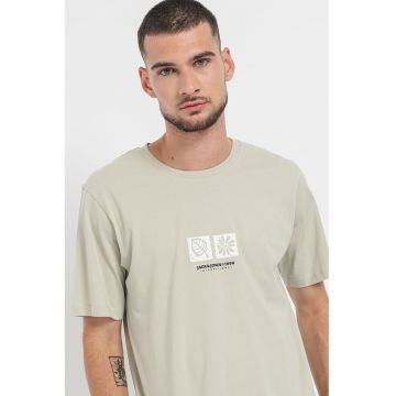 Tricou de bumbac cu decolteu la baza gatului