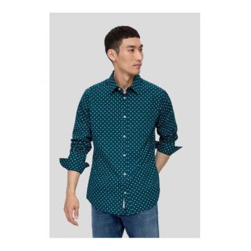 Camasa barbati cu maneca lunga si imprimeu cu puncte - croiala Slim fit - Verde inchis