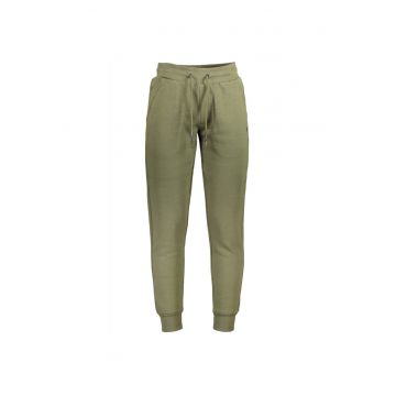 Pantaloni sport barbati cu bata elastica si buzunare oblice verde inchis