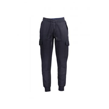 Pantaloni sport barbati cu bata elastica si design cu multe buzunare bleumarin inchis 55813