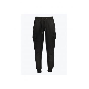 Pantaloni sport barbati cu bata elastica si design cu multe buzunare negru