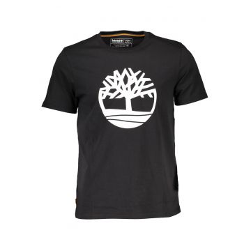 Tricou barbati din bumbac organic imprimeu cu logo si croiala Regular fit - Negru