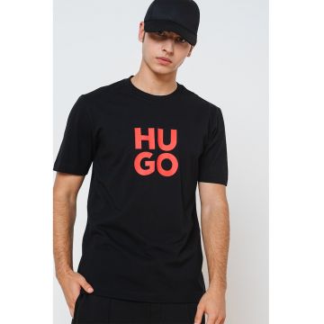 Tricou cu imprimeu logo si decolteu la baza gatului Daltorip