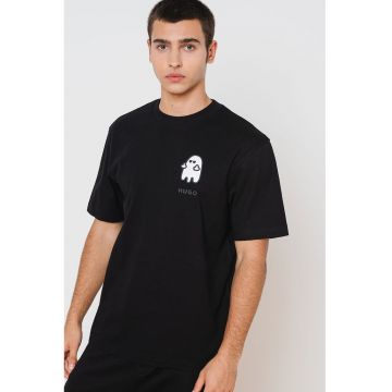 Tricou de bumbac cu decolteu la baza gatului