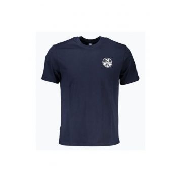 Tricou barbati cu decolteu la baza gatului si logo bleumarin inchis