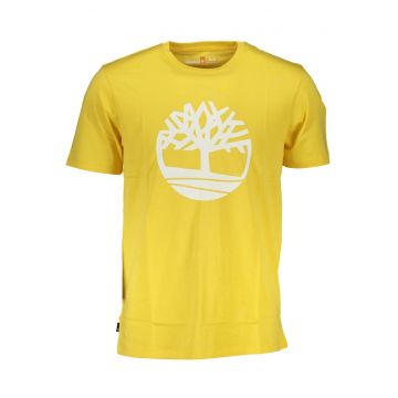 Tricou barbati din bumbac organic cu imprimeu cu logo si croiala Regular fit - Galban