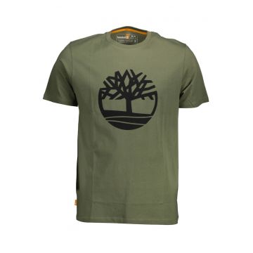 Tricou barbati din bumbac organic cu imprimeu cu logo si croiala Regular fit - Verde inchis