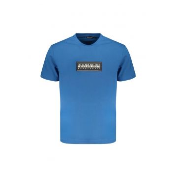 Tricou barbati cu decolteu la baza gatului cu imprimeu cu logo - Albastru inchis