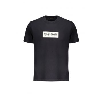 Tricou barbati cu decolteu la baza gatului cu imprimeu cu logo - Negru