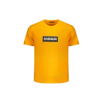 Tricou barbati cu decolteu la baza gatului cu imprimeu cu logo - Portocaliu