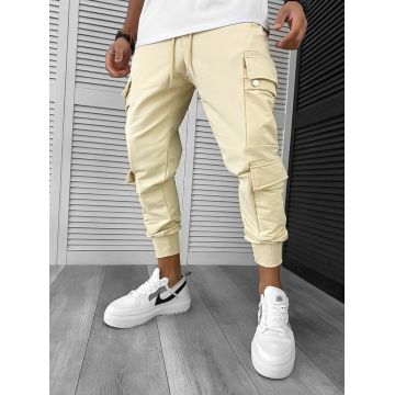 Pantaloni de trening cargo crem conici Y302 20-3