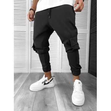 Pantaloni de trening cargo negri conici 12503