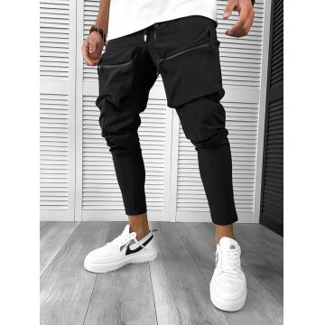 Pantaloni de trening cargo negri conici 12510