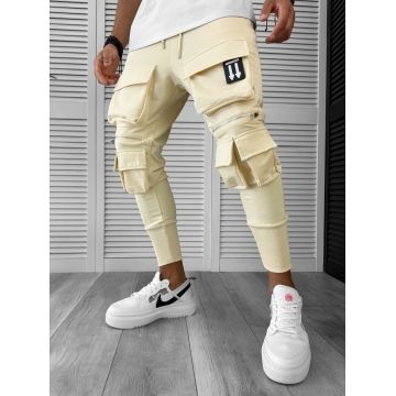 Pantaloni de trening cargo  bej   conici Y090  19-4