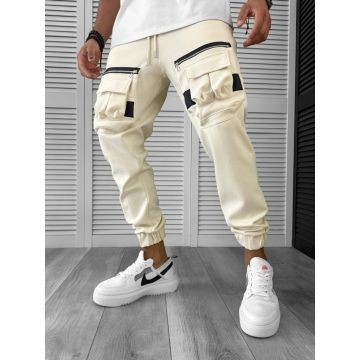 Pantaloni de trening cargo bej conici Y256 33-3