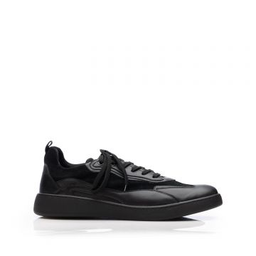 Sneakers bărbați din piele naturală, Leofex -649 Negru Box Velur