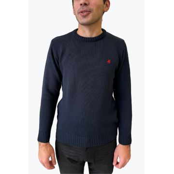 Pullover barbati cu guler rotund brodat si logo bleumarin inches