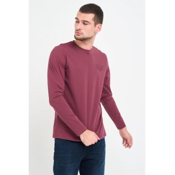 Tricou barbat cu maneca lunga cu logo - Rosu