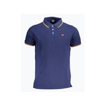 Tricou polo barbati cu logo si detalii contraste - din bumbac - Bleumarin