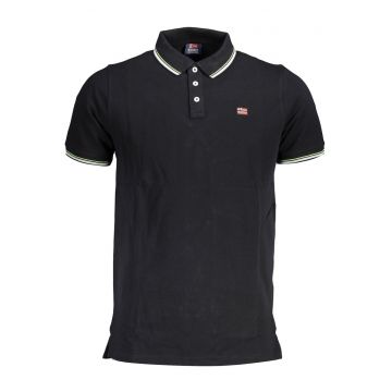 Tricou polo barbati cu logo si detalii contraste - din bumbac - Negru