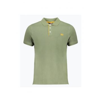 Tricou polo barbati din bumbac cu detalii contraste - Verde