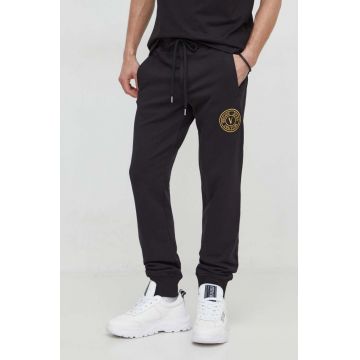 Versace Jeans Couture pantaloni de trening din bumbac culoarea negru, neted