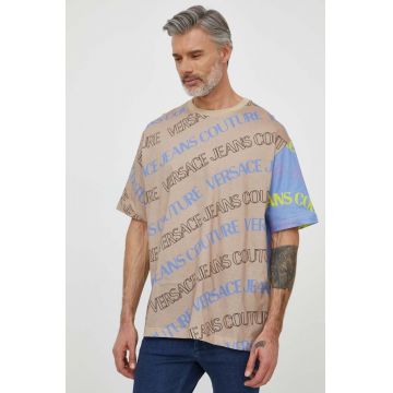 Versace Jeans Couture tricou din bumbac barbati, culoarea maro, modelator