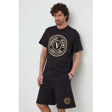 Versace Jeans Couture tricou din bumbac barbati, culoarea negru, cu imprimeu