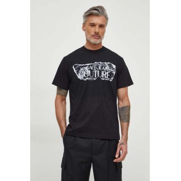 Versace Jeans Couture tricou din bumbac barbati, culoarea negru, cu imprimeu