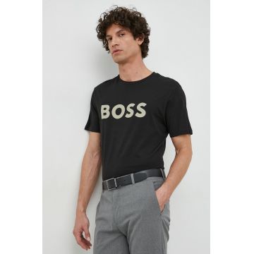 BOSS tricou din bumbac CASUAL bărbați, culoarea negru, cu imprimeu 50481923